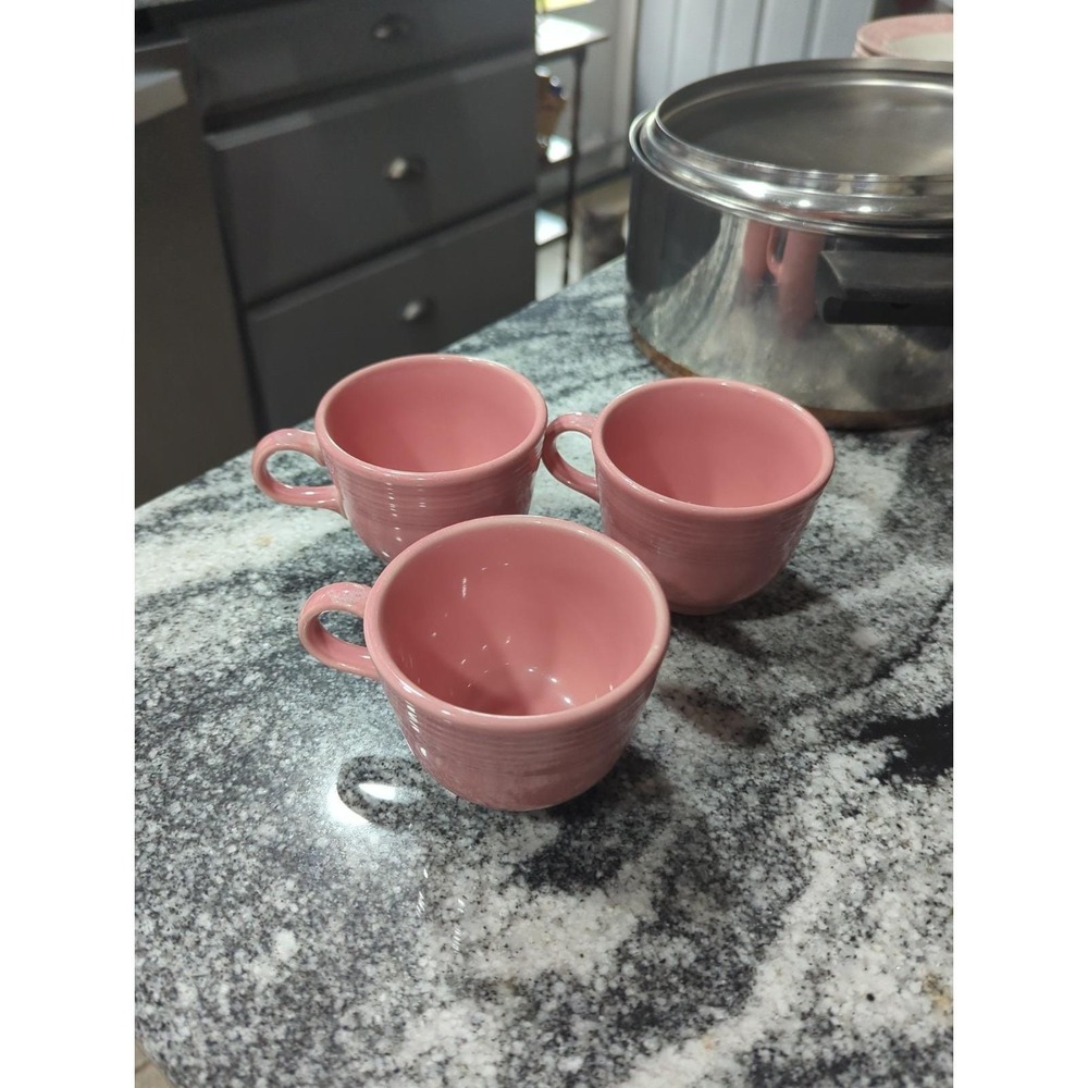 3 Vintage Fiestaware Homer Laughlin USA Pink Rose Coffee Tea Cups